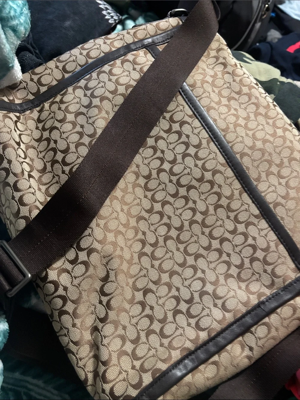 Coach Signature Canvas Messenger Bag in Beige and Brown - Picture 2 of 6